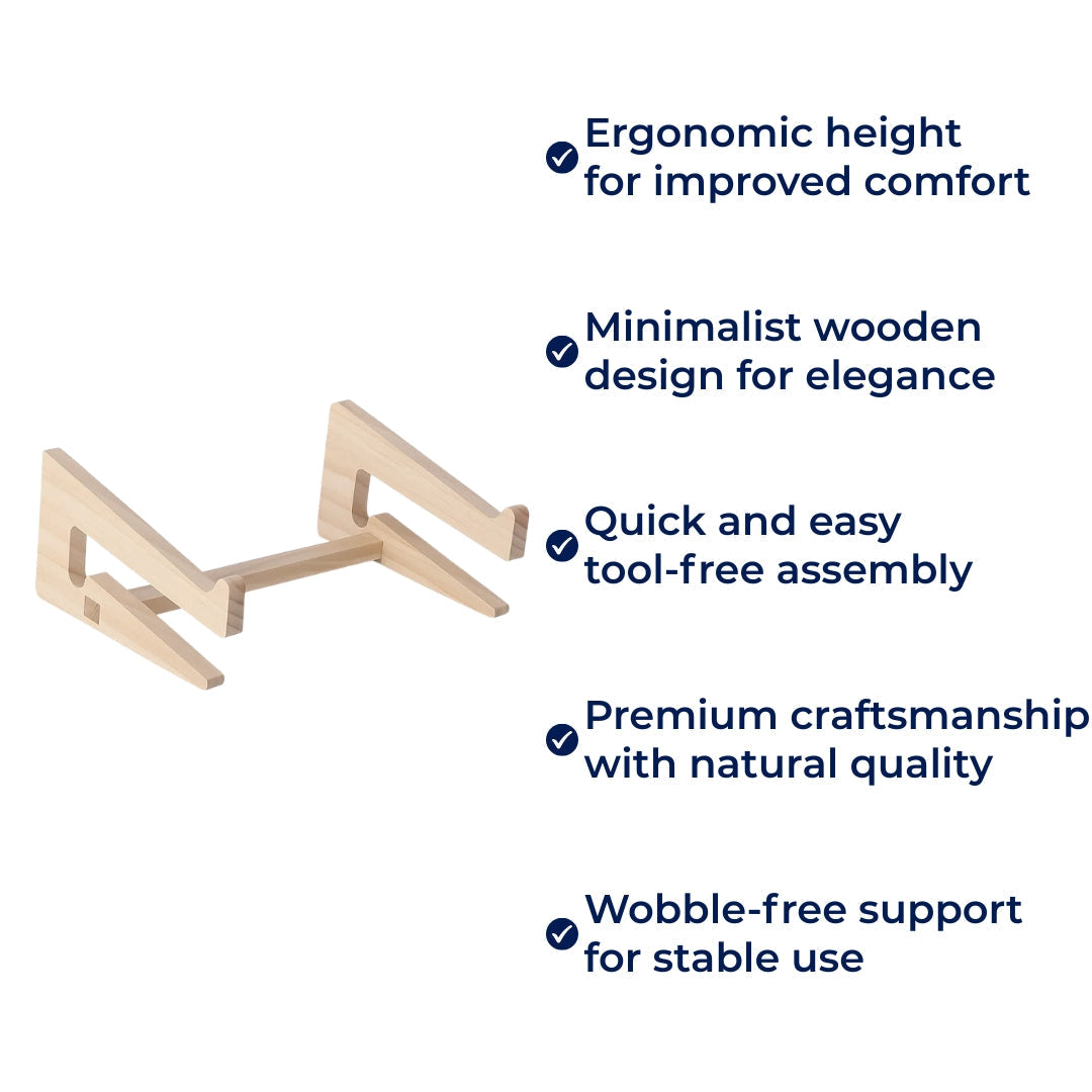 DeskLift | Wooden Laptop Stand – Ergonomic Neck Support – Ventilated Natural Wood – Prevents Overheating – Ideal for Home & Office Use