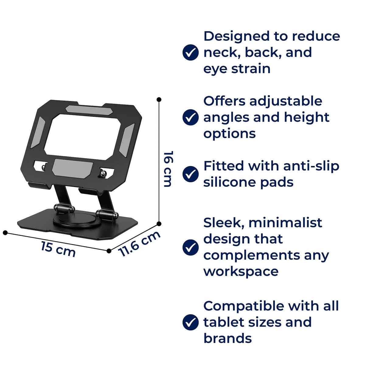 DeskEase | Adjustable Tablet Stand – Ergonomic Comfort – Foldable Anti‑Slip Design – Ideal for Work, Study, Travel & Video Calls