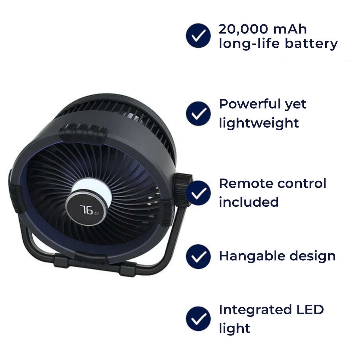 BreezeGlow | Outdoor Hangable LED Fan – Remote Control & Long Battery Life – 20000 mAh Powerful Lightweight Design – Camping & Patio Use