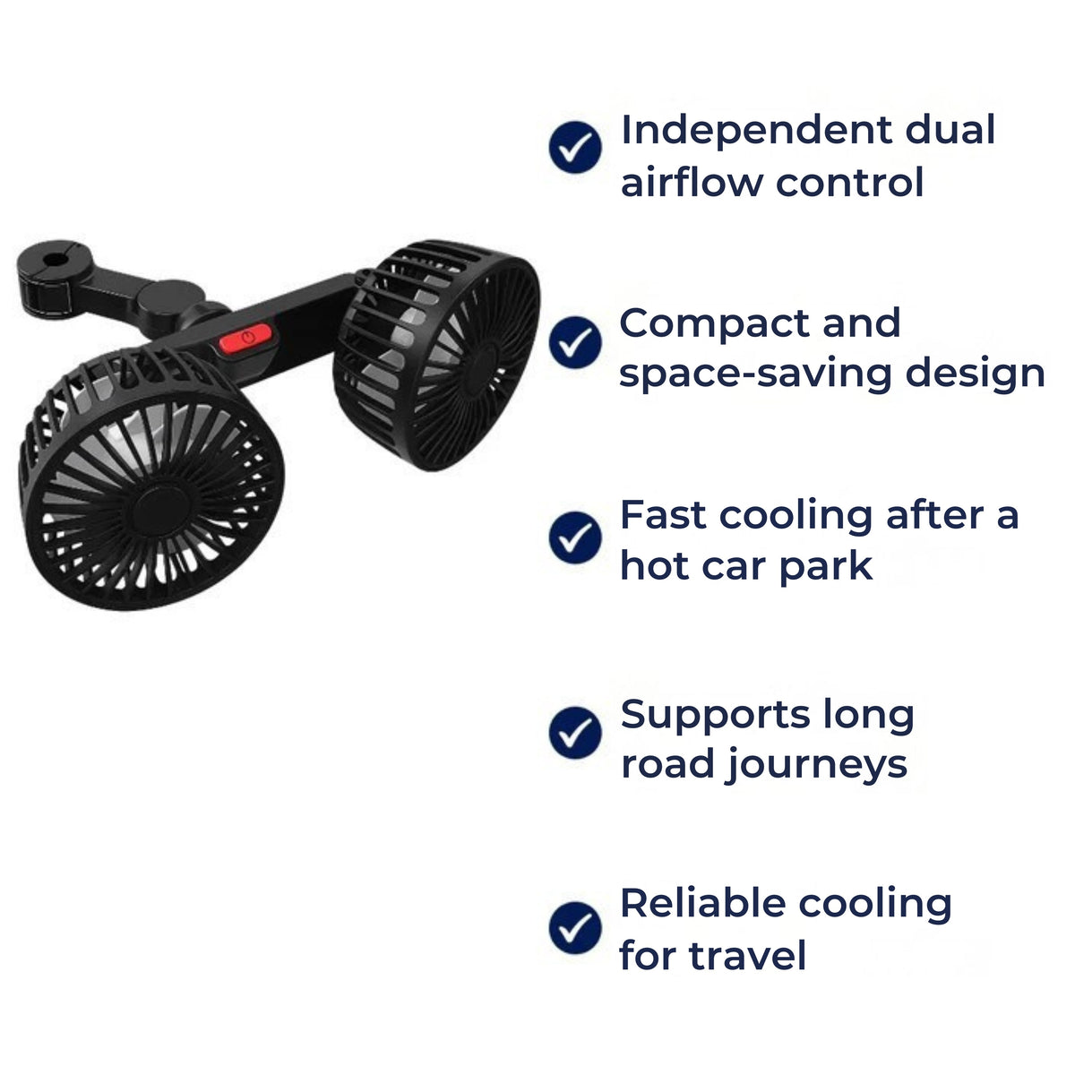 AutoBreeze | Car Seat Double Head Fan – Dual-Head Strong Airflow – Quiet USB Power – Stay Cool & Comfortable on Long Journeys & Back Seats