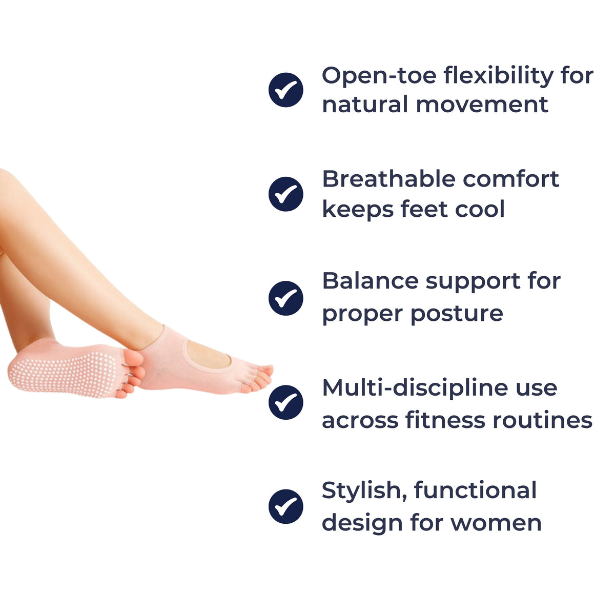 FlowGrip | Non-Slip Yoga Grip Socks – Open-Toe & Breathable – Rubberised Sole for Women – Stability Balance Comfort in Yoga & Pilates
