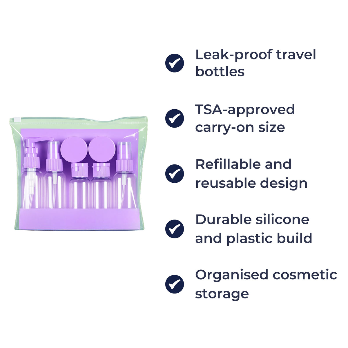 TripTidy | Travel Cosmetic Bottle Set – Leak-Proof Refillable Silicone – 60–80 ml Size – Perfect for Carry-On Trips