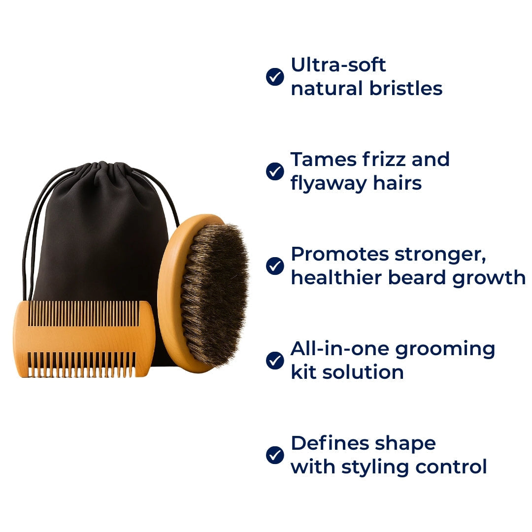 GentleGroom | Beard Brush Set – Easy Lather & Frizz Control – Soft Bristles – Skin-Friendly Grooming – Perfect Daily Beard Care for Men