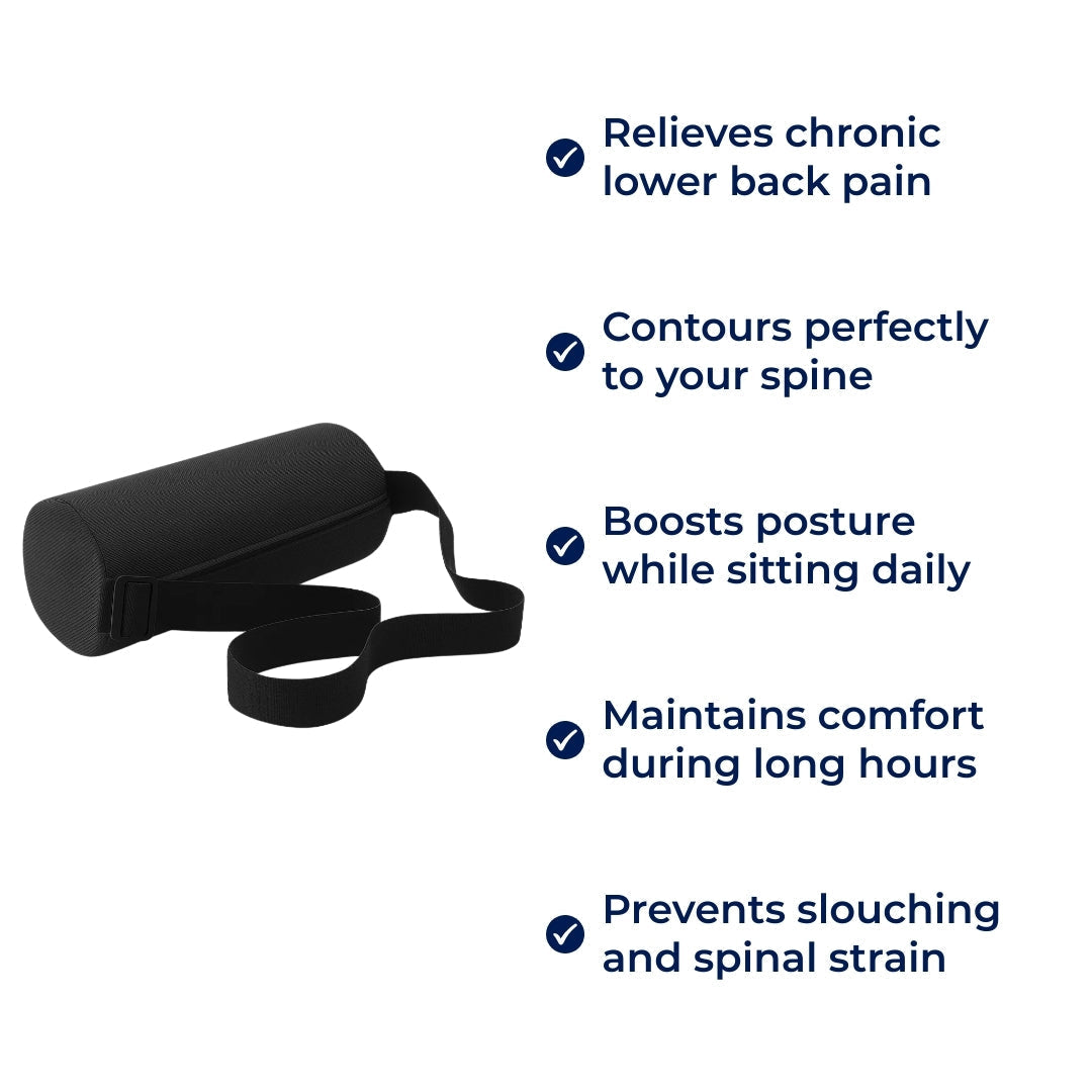 SpineEase | Lumbar Support Pillow – Relieves Lower Back Pain – Contoured Memory Foam – Enhances Posture – Perfect for Office Car Home Chairs