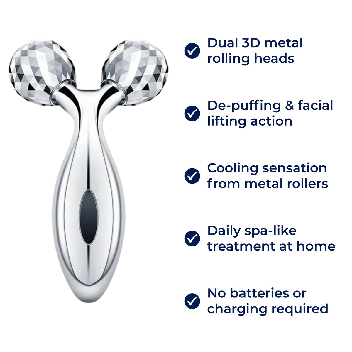 GlowRoller | Face Roller Massager – Depuffing & Lift – Metal Rolling Heads – Daily Spa Facial