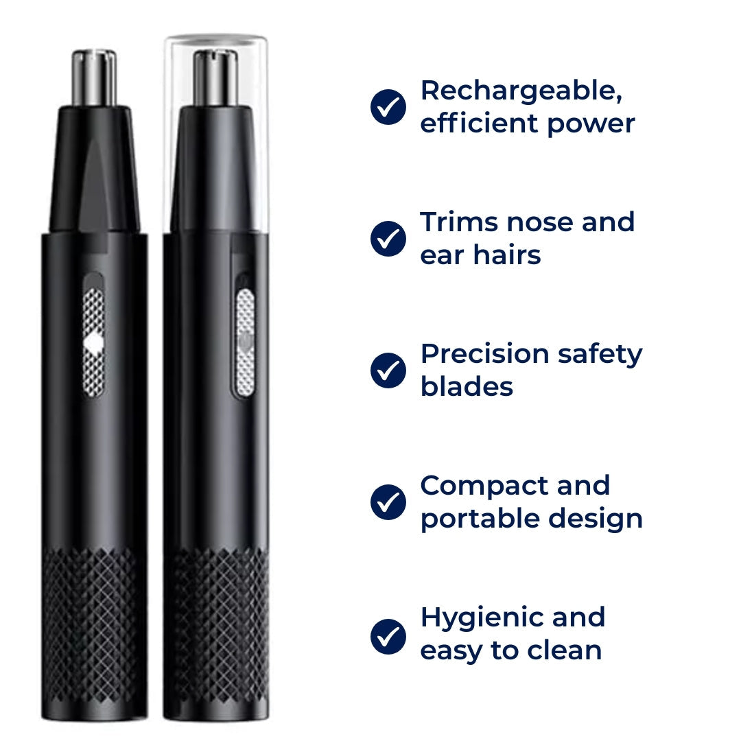 Rechargeable Nose Hair Trimmer – Cordless & Portable – Safe Blades – Trims Nose & Ear Hair – Easy to Clean – For Men & Women