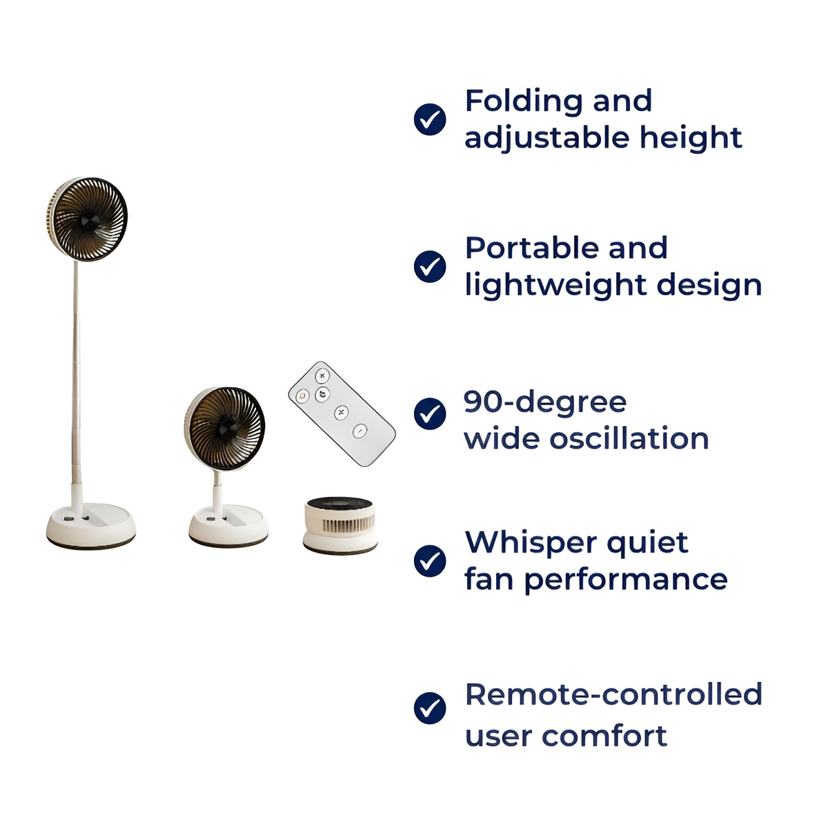 BreezeFold | Folding Oscillating Fan – Quiet Portable Cooling – Lightweight Foldable Design – Remote-Control Home & Outdoor Use