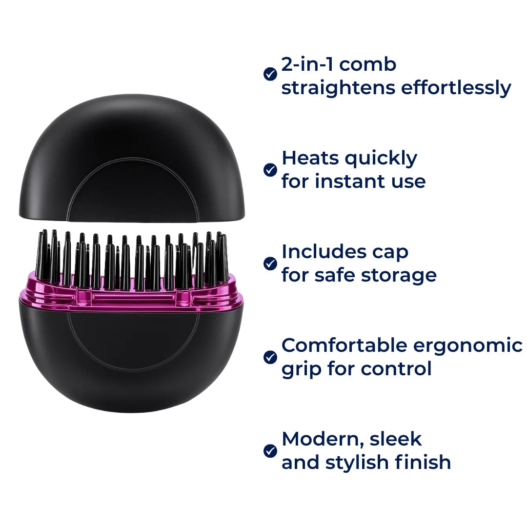 GlamGo | Portable Hair Straightener – Fast Heat Up – Mini Comb Design – Frizz-Free Finish – Quick Touch-Ups for Travel & Daily Use