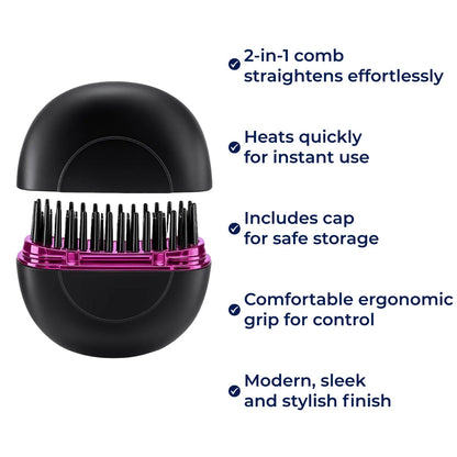 GlamGo | Portable Hair Straightener – Fast Heat Up – Mini Comb Design – Frizz-Free Finish – Quick Touch-Ups for Travel & Daily Use
