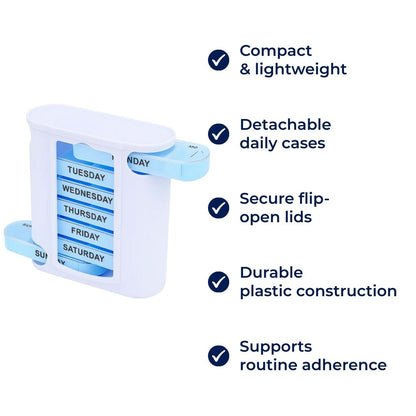 SureDose | 7-Day Pill Organizer Box – Clearly Labelled Compartments – Compact Lightweight Design – Daily Medication Use
