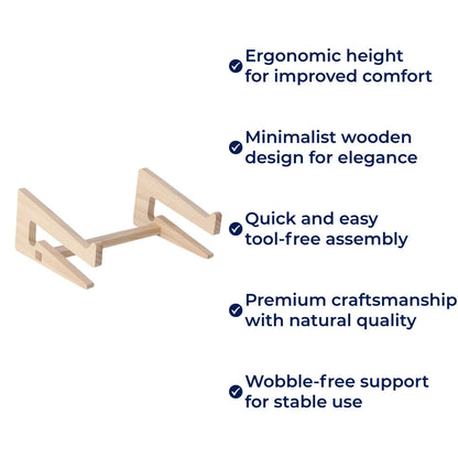 DeskLift | Wooden Laptop Stand – Ergonomic Neck Support – Ventilated Natural Wood – Prevents Overheating – Ideal for Home & Office Use