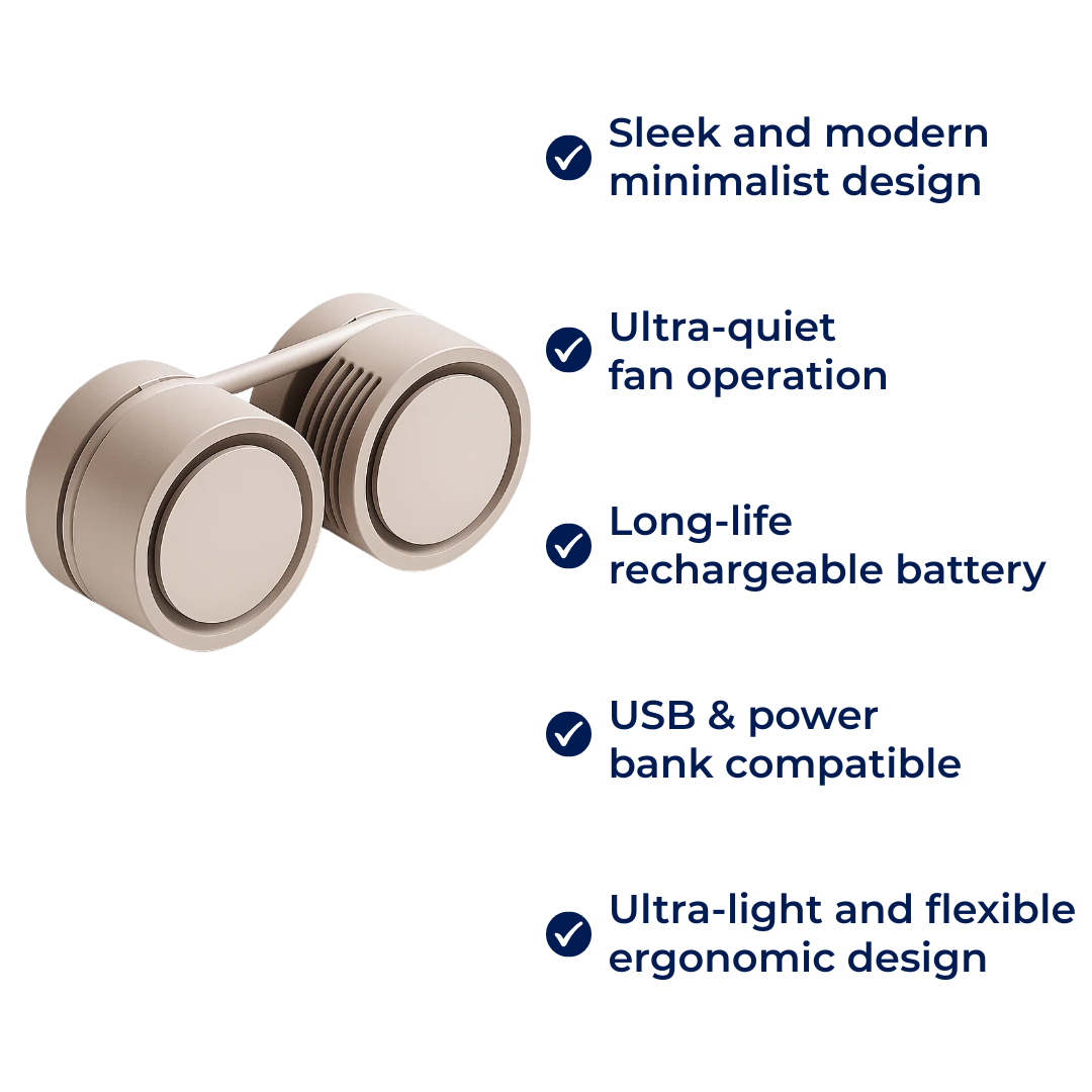 CoolBreeze Gear | USB Neck Fan – Quiet Hands-Free Cooling – Long-Life Rechargeable Battery – Lightweight Flexible Design – Travel & Outdoor Use