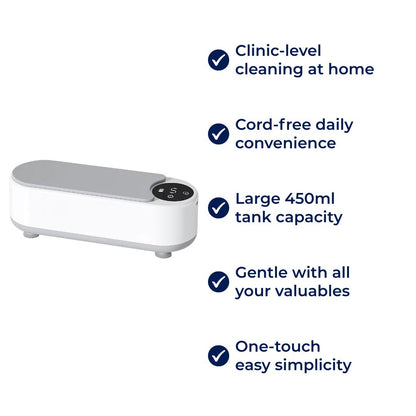 PureWave | Ultrasonic Cleaner – USB Rechargeable – 450 ML Tank – Deep Clean Removes Dirt Safely – For Glasses Jewellery Dentures at Home