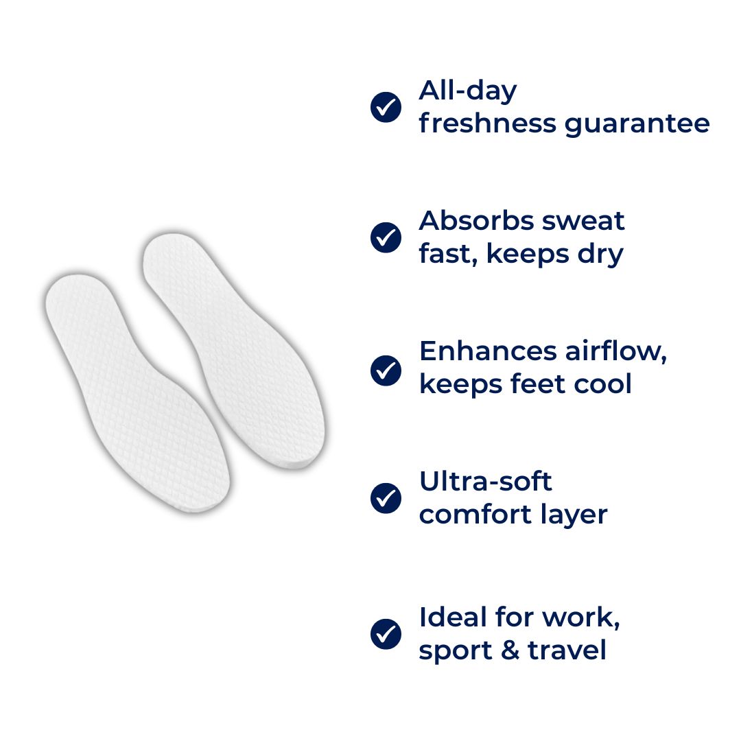 FreshStep | Five Disposable Insoles – Sweat Absorbing & Odour Control – Wood Pulp Breathable Layer – Keeps Feet Dry, Fresh & Comfortable
