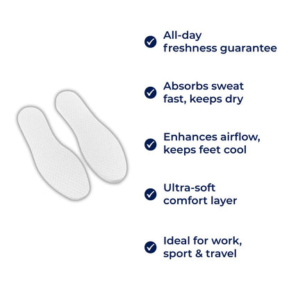 FreshStep | Five Disposable Insoles – Sweat Absorbing & Odour Control – Wood Pulp Breathable Layer – Keeps Feet Dry, Fresh & Comfortable