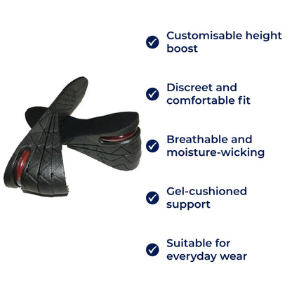 Heelsure | Heel Lift Insoles – Adjustable Height Boost – Breathable Cushioned Gel – Discreet Comfort for Work, Sport or Daily Wear