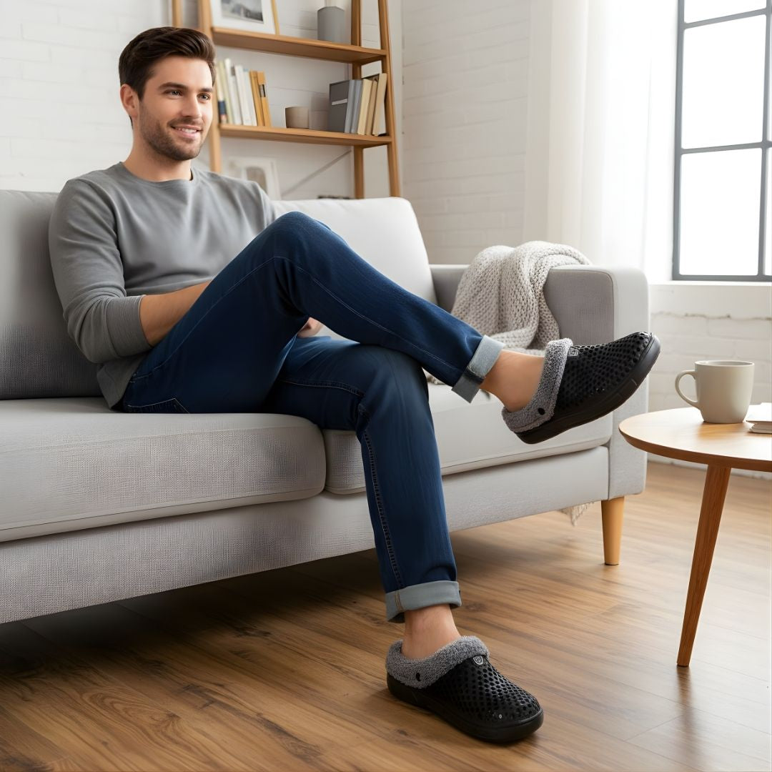 FrostEase | Winter House Slippers – Non-Slip Thick Sole – Plush Lined Indoor Shoes for Cold Feet – Extra Warm Comfort, Support & Relief