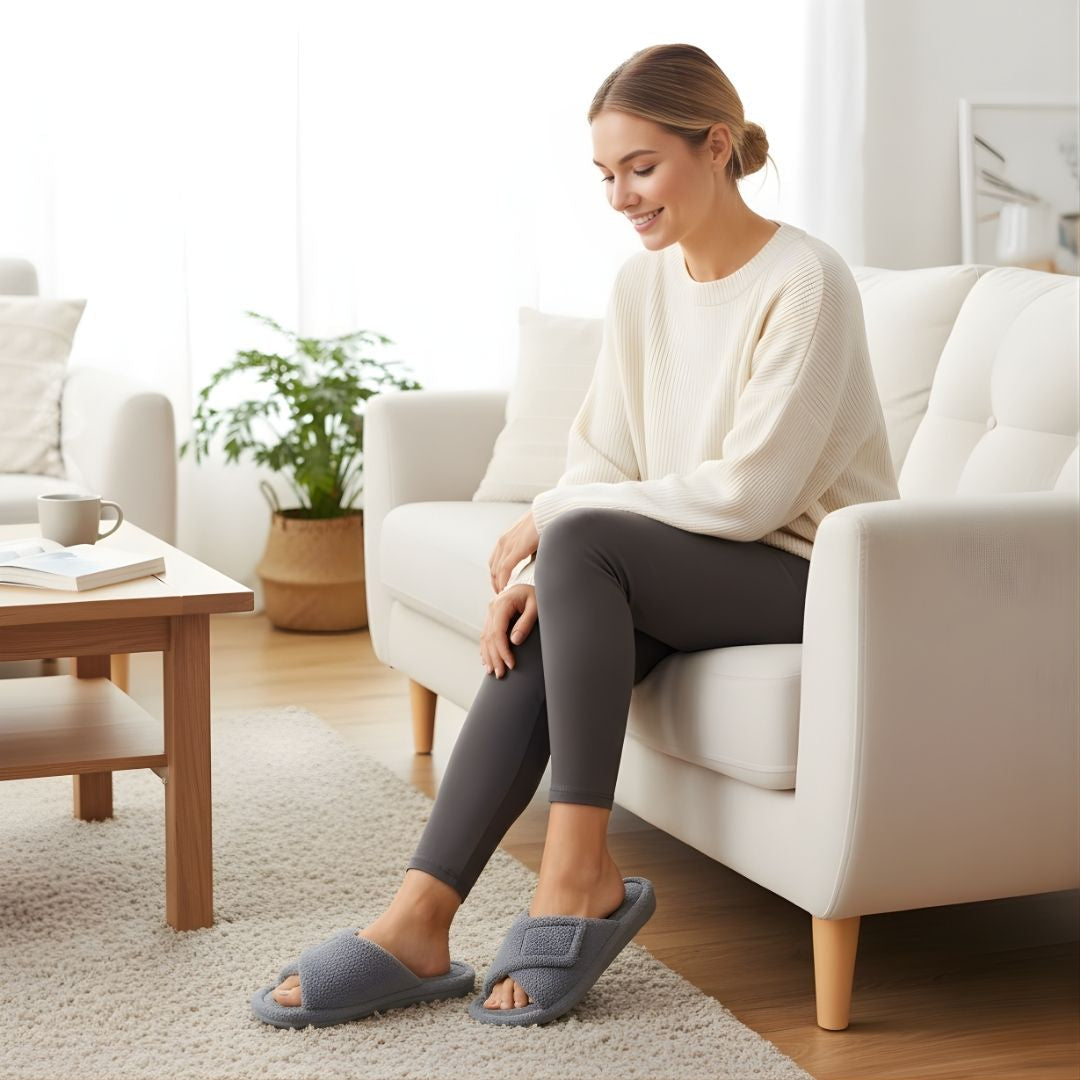 ComfiArch | Arch Support Slippers – Plush Lined House Shoes – Adjustable Strap Non-Slip Sole – Pain Relief & All-Day Comfort for Tired Feet
