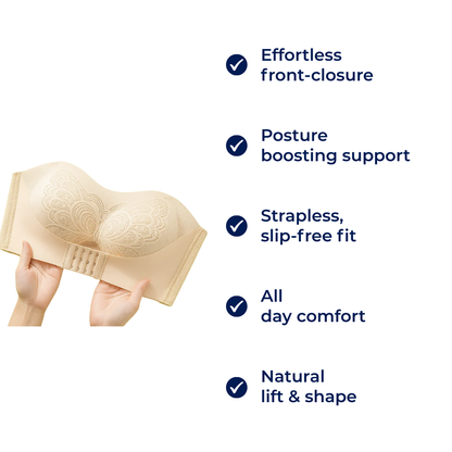 PostureEase | Strapless Posture Bra – Front-Closure Convenience – Light Soft Fabric – Comfortable Support – Improves Posture Under Outfits