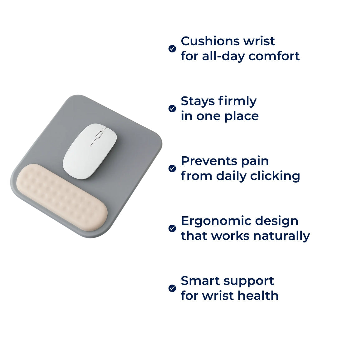 DeskEase | Ergonomic Mouse Pad – Wrist Support – Silicone Cushioned Anti‑Slip – Relieves Strain – For Long Hours at Office or Gaming