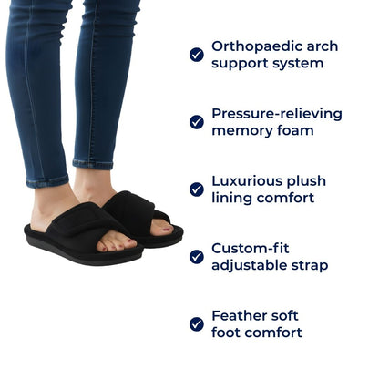 ComfiArch | Arch Support Slippers – Plush Lined House Shoes – Adjustable Strap Non-Slip Sole – Pain Relief & All-Day Comfort for Tired Feet