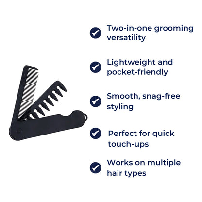PocketTame | Pocket Hair Comb – Two In One Wide And Fine Teeth – Lightweight Portable Design – Daily Hair And Beard Grooming