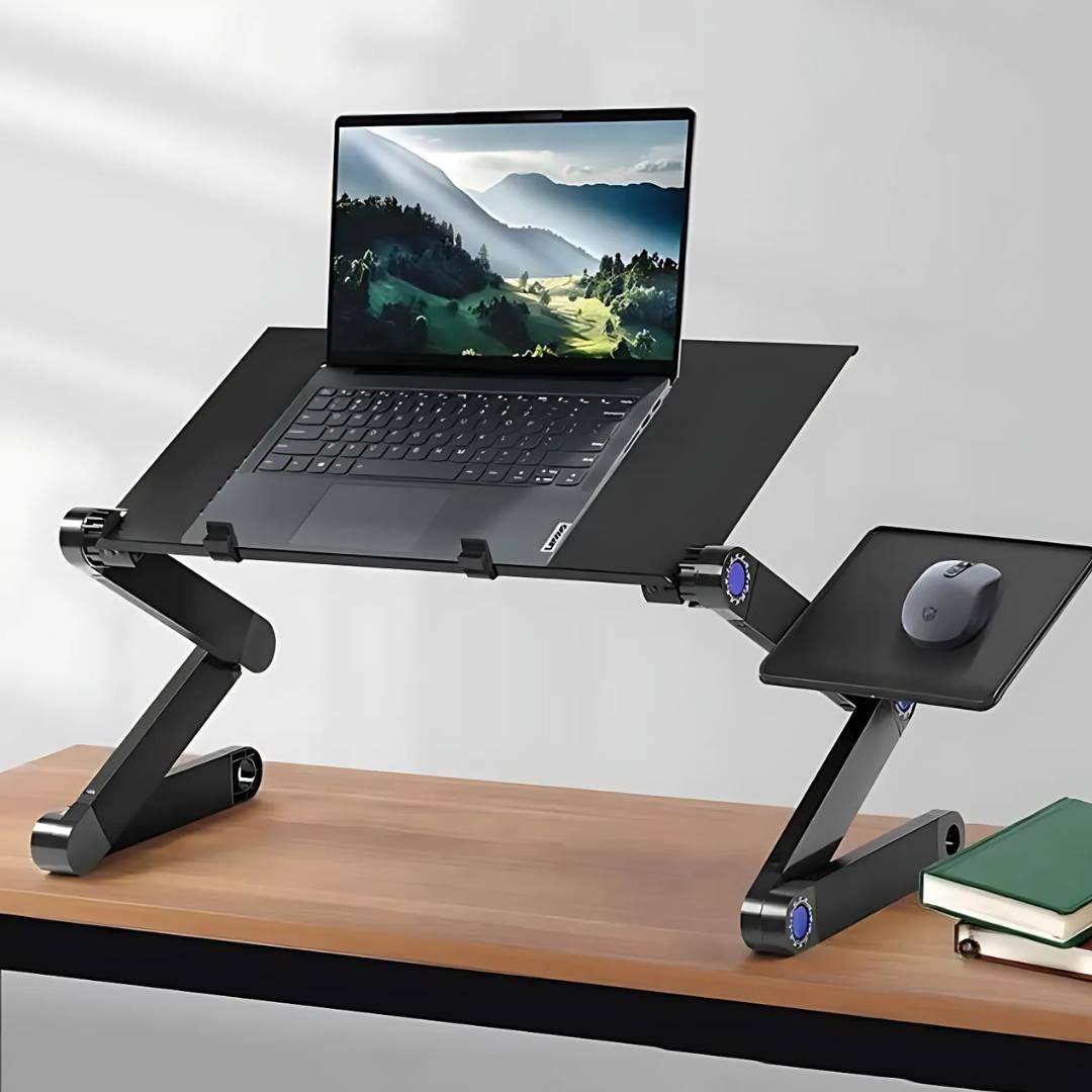 ErgoElevate Adjustable Laptop Stand | for Bed - Couch - Desk - Cooling Function for Comfort and Productivity