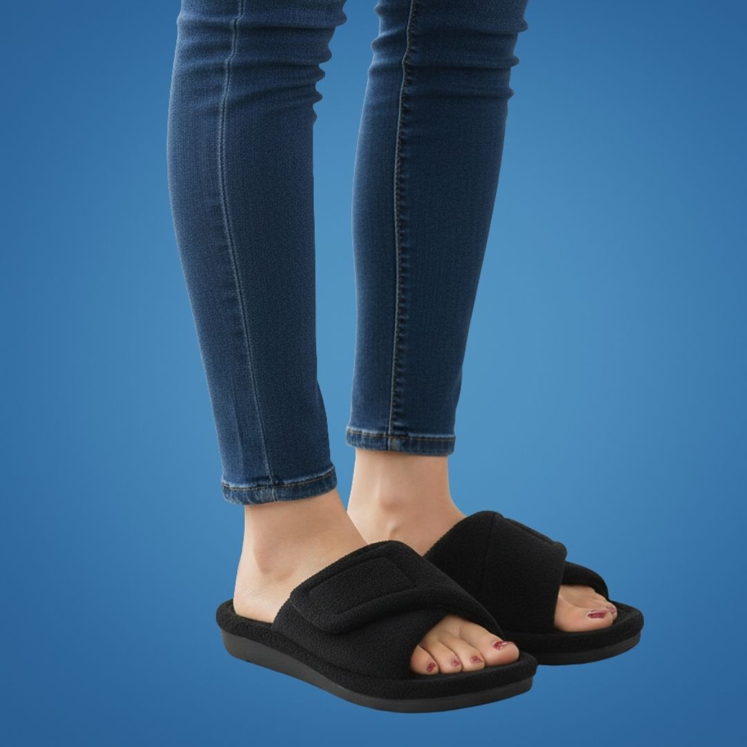 ComfiArch | Arch Support Slippers – Plush Lined House Shoes – Adjustable Strap Non-Slip Sole – Pain Relief & All-Day Comfort for Tired Feet