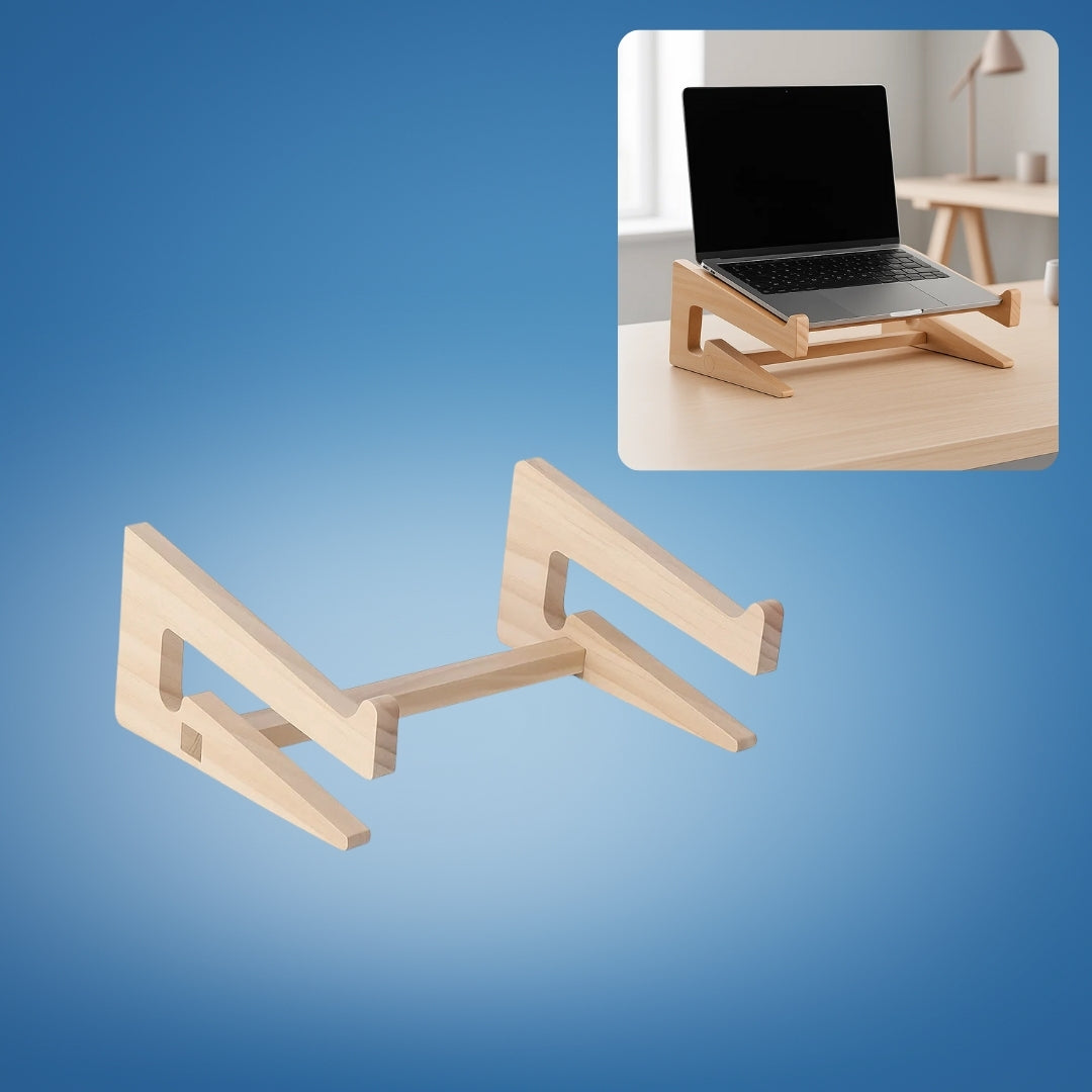 DeskLift | Wooden Laptop Stand – Ergonomic Neck Support – Ventilated Natural Wood – Prevents Overheating – Ideal for Home & Office Use