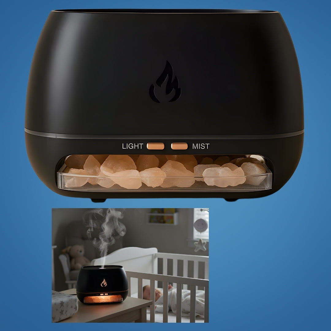 SaltAura | Humidifier Diffuser – Relieves Dry Air and Aids Sleep – Himalayan Salt Crystal, Quiet Mist and Calming Home Air Wellness
