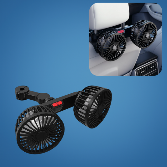 AutoBreeze | Car Seat Double Head Fan – Dual-Head Strong Airflow – Quiet USB Power – Stay Cool & Comfortable on Long Journeys & Back Seats