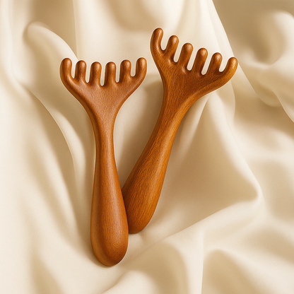 CalmiWood | Natural Sandalwood Head Massage Comb – Anti-Static Meridian Design – Gentle Scalp Stimulation – Relaxation & Hair Care