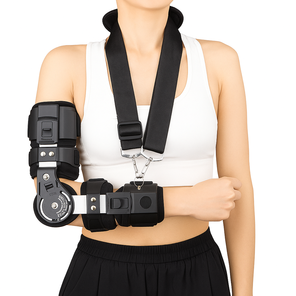 ComforMotion | Elbow Support Brace – Adjustable ROM Dial – Soft Breathable Material – All-Day Comfort for Pain Relief & Recovery