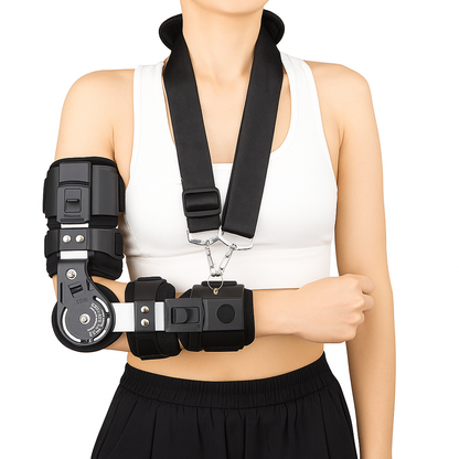 ComforMotion | Elbow Support Brace – Adjustable ROM Dial – Soft Breathable Material – All-Day Comfort for Pain Relief & Recovery