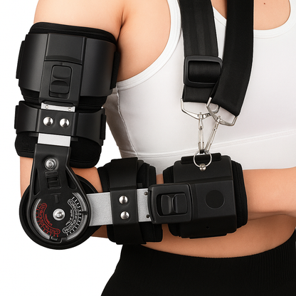 ComforMotion | Elbow Support Brace – Adjustable ROM Dial – Soft Breathable Material – All-Day Comfort for Pain Relief & Recovery