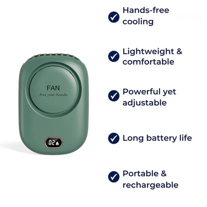 NeckBreeze | Necklace Fan – Hands-Free Cooling Relief – 2000 mAh Lightweight Design – Long Battery Comfort for Travel, Festivals & Outdoors