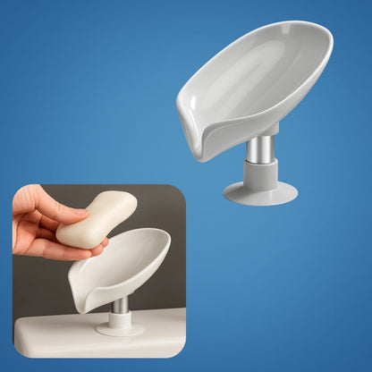 LeafDry | Self-Draining Soap Holder – Keep Soap Dry – Strong Suction Cup – No Drill Mount – Hygienic Bathroom & Shower Storage Solution