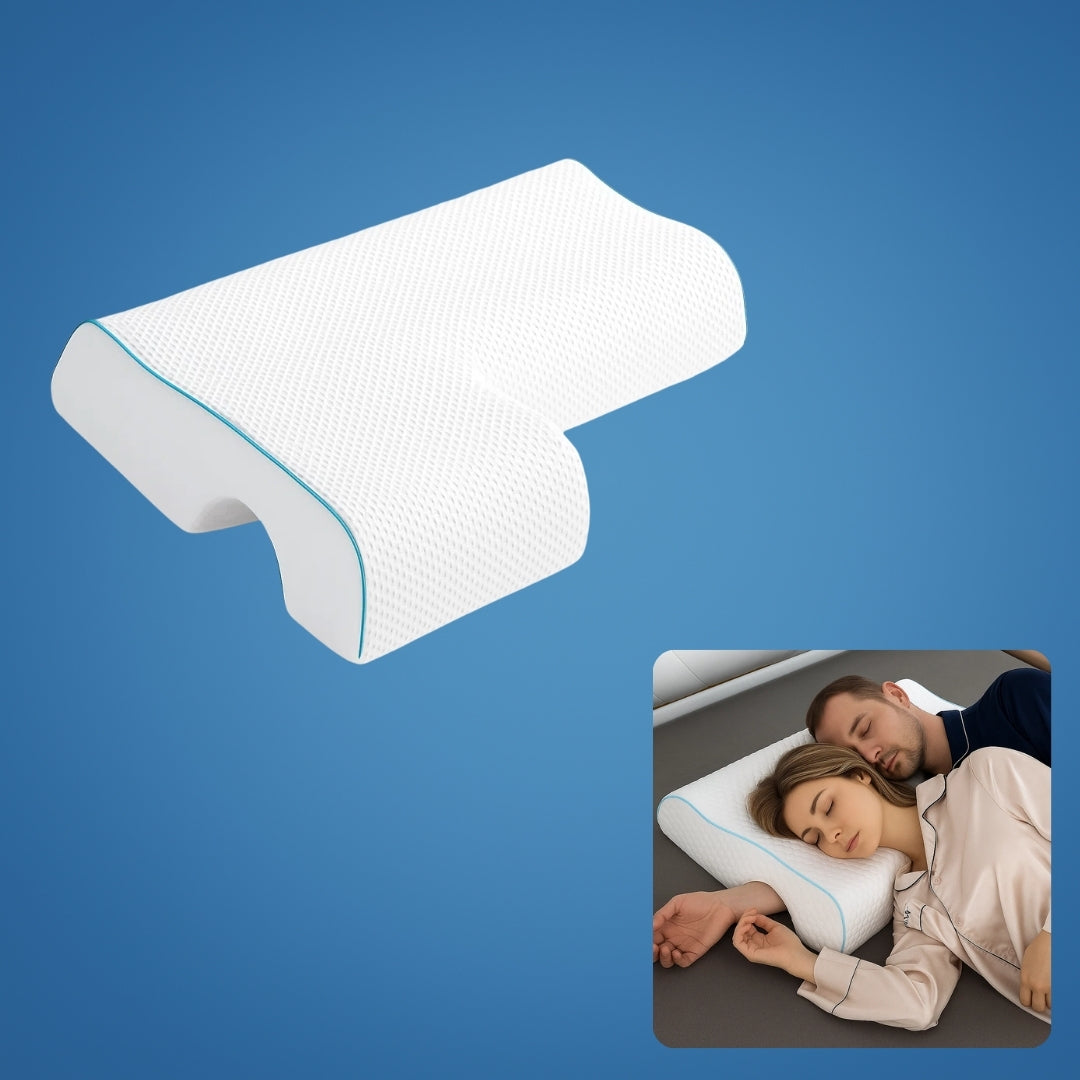 SleepEase | Side‑Sleeper Couple Memory Foam Pillow – Arm‑Hole Comfort – Orthopaedic Neck Support – Pain Relief – Deeper, Restful Sleep