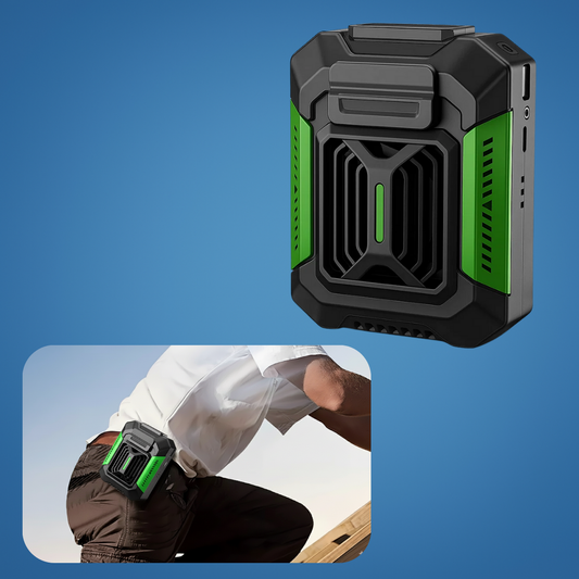 BreezeBank | Belt-Clip Personal Fan – Hands-Free Cooling – 4000 mAh Rugged Build – Portable Power Bank – Stay Cool & Comfortable Outdoors