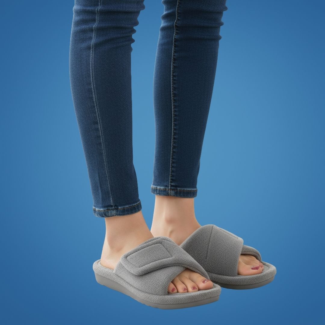 ComfiArch | Arch Support Slippers – Plush Lined House Shoes – Adjustable Strap Non-Slip Sole – Pain Relief & All-Day Comfort for Tired Feet