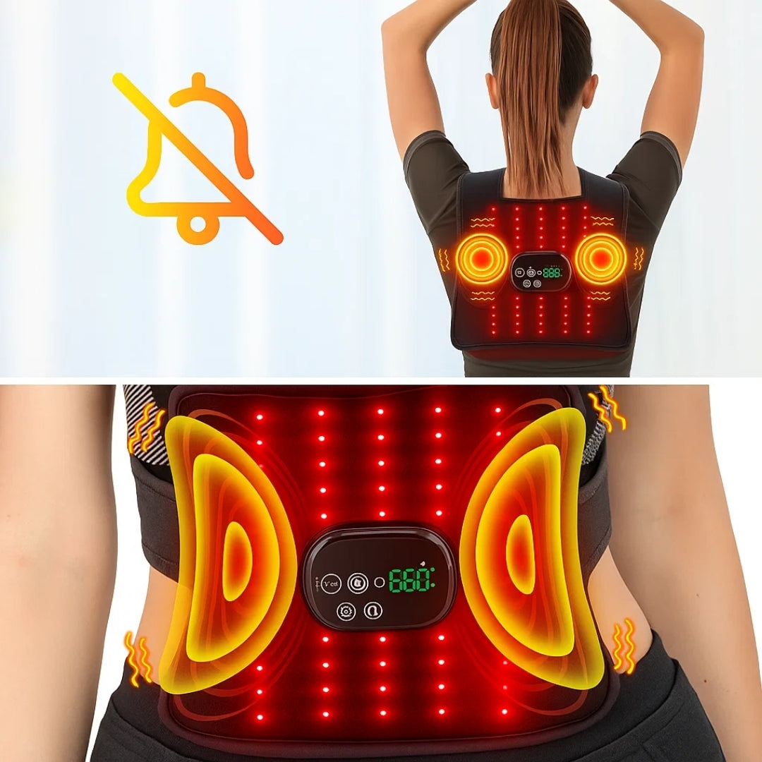 BackEase | Back Massager Belt – Red Light Therapy & Vibration – Rechargeable Heated Wrap – Eases Back Pain, Stiffness & Muscle Aches