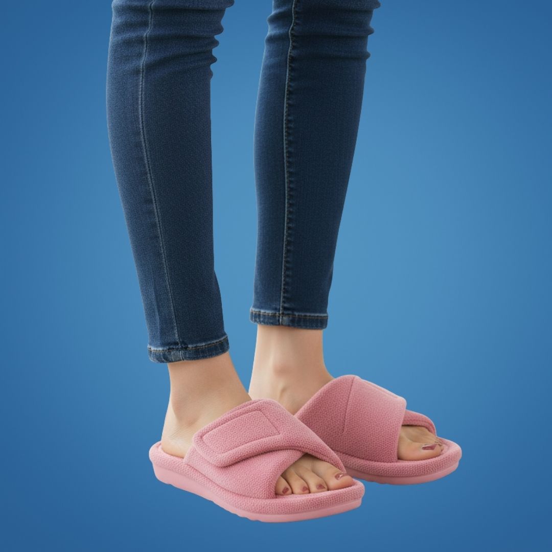 ComfiArch | Arch Support Slippers – Plush Lined House Shoes – Adjustable Strap Non-Slip Sole – Pain Relief & All-Day Comfort for Tired Feet