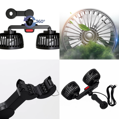 AutoBreeze | Car Seat Double Head Fan – Dual-Head Strong Airflow – Quiet USB Power – Stay Cool & Comfortable on Long Journeys & Back Seats