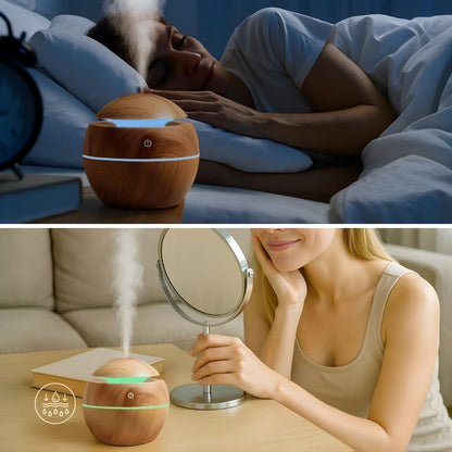 CalmaMist | Essential Oil Diffuser Humidifier – Gentle Quiet Mist & LED Night-Light – Wood Finish – Relieve Dry Air Improve Sleep Boost Comfort