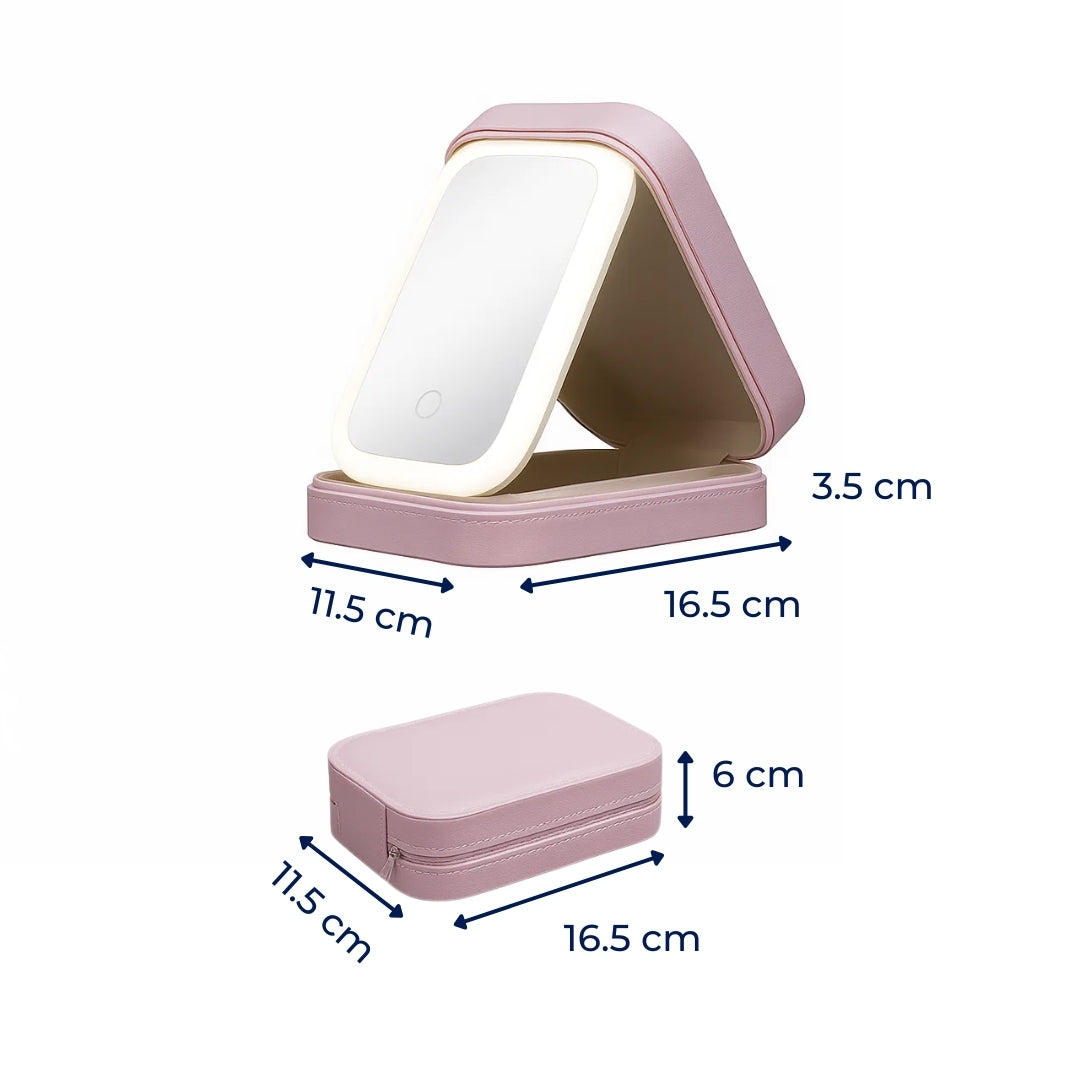 GlowSpace | Makeup Storage Box – LED Light Mirror – Adjustable Angle – Organiser for Beauty Lovers – Bright Lighting for Flawless Look