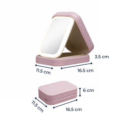 GlowSpace | Makeup Storage Box – LED Light Mirror – Adjustable Angle – Organiser for Beauty Lovers – Bright Lighting for Flawless Look