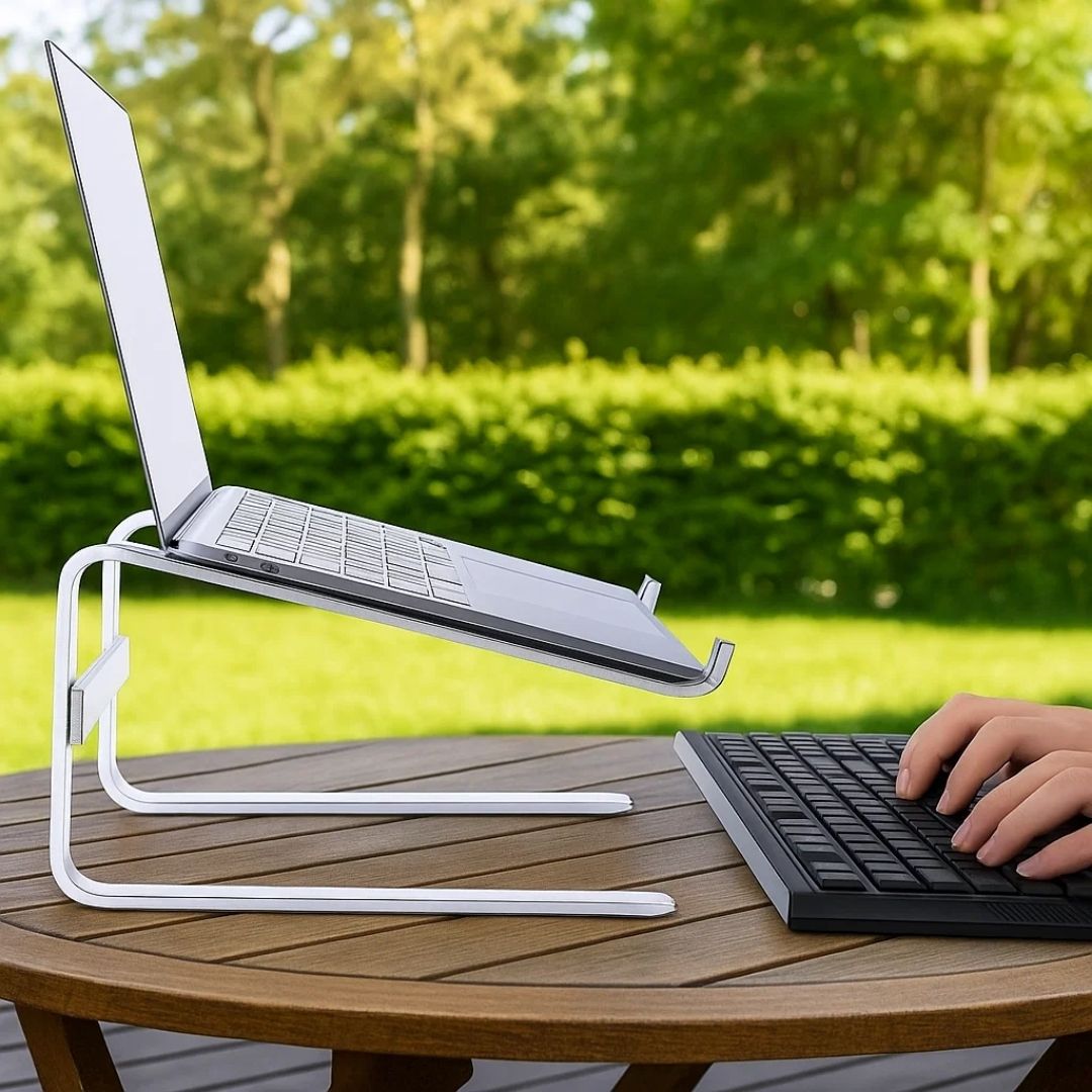 ErgoElevate | Aluminium Laptop Riser Stand – Ergonomic Posture Relief – Strong Lightweight Aluminium – Home Office Comfort