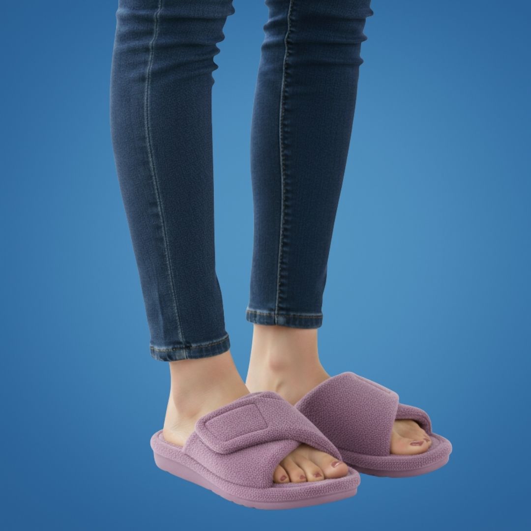 ComfiArch | Arch Support Slippers – Plush Lined House Shoes – Adjustable Strap Non-Slip Sole – Pain Relief & All-Day Comfort for Tired Feet
