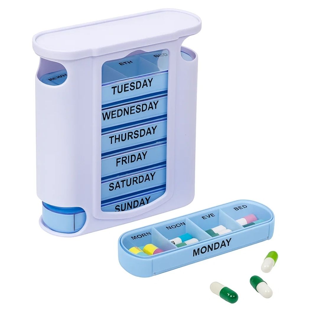 SureDose | 7-Day Pill Organizer Box – Clearly Labelled Compartments – Compact Lightweight Design – Daily Medication Use