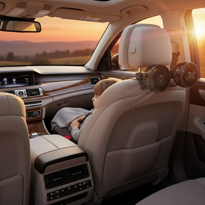 AutoBreeze | Car Seat Double Head Fan – Dual-Head Strong Airflow – Quiet USB Power – Stay Cool & Comfortable on Long Journeys & Back Seats